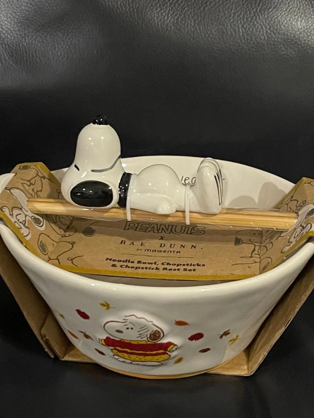 Thanksgiving Rae Dunn Peanuts sweater weather Noodle Bowl and Chopsticks